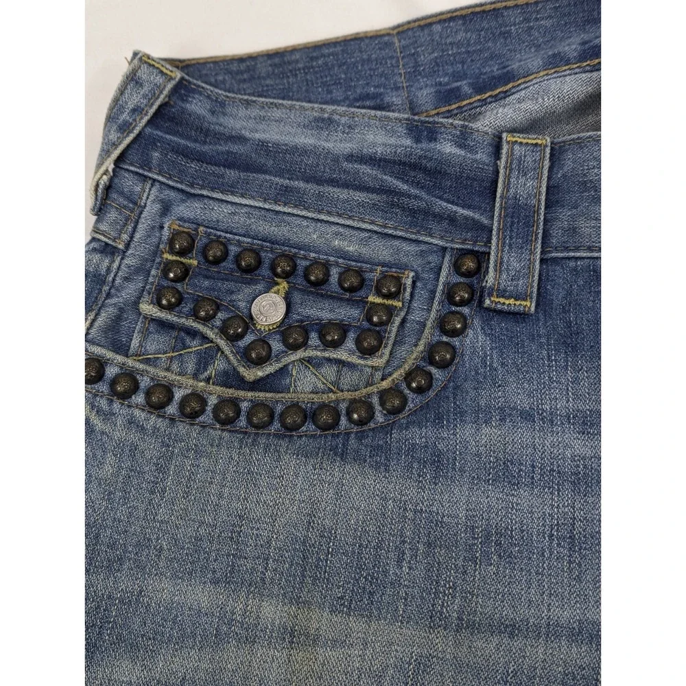 True Religion Billy Studded Distressed Bootcut Jeans Blue Mens 32x32 Made in USA